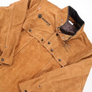 Black Stallion Mens Large Tan Suede Leather Welding Button Cape Jacket RN60246